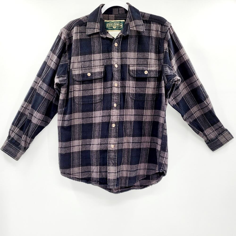 Field & Stream Charcoal Gray Black 100% Cotton Flannel Shacket Shirt Jacket Sz M